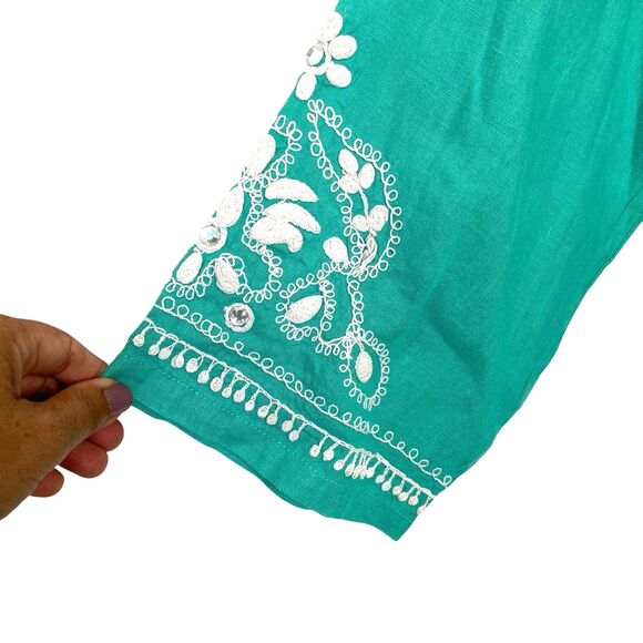 Charter Club Tunic Top Womens XL 100% Linen Embellished Vaca Lagenlook NWOT - Picture 6 of 13